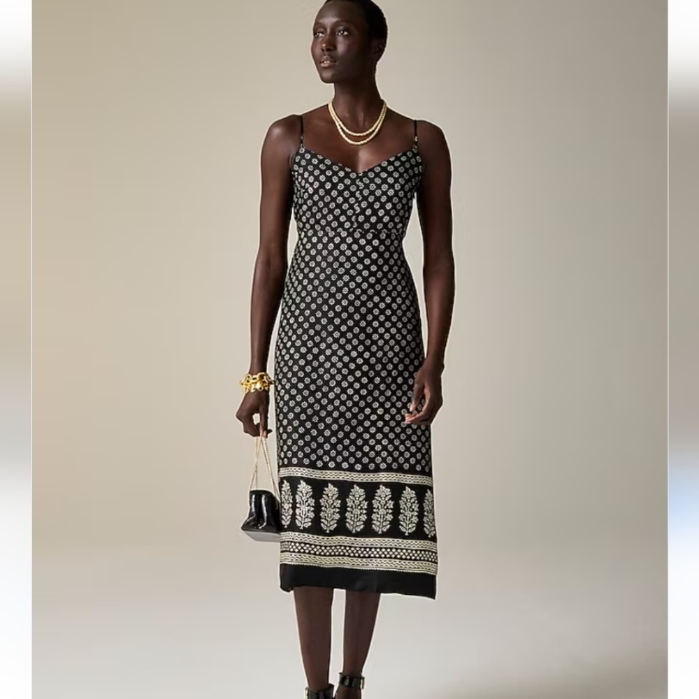 J Crew Collection Natasha slip dress in block print Black CJ238 SZ 0